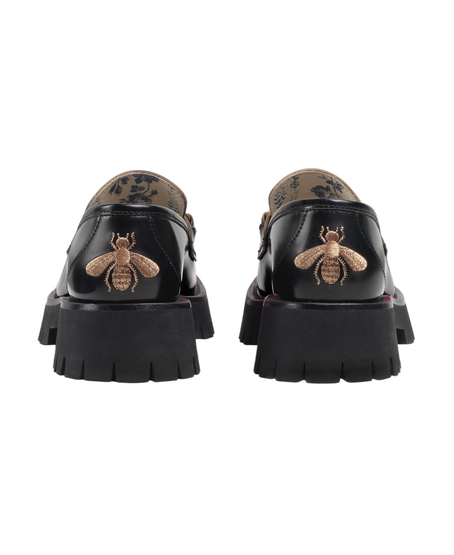 Gucci Leather Loafers With Chunky Sole And Gold-tone Hardware In Black