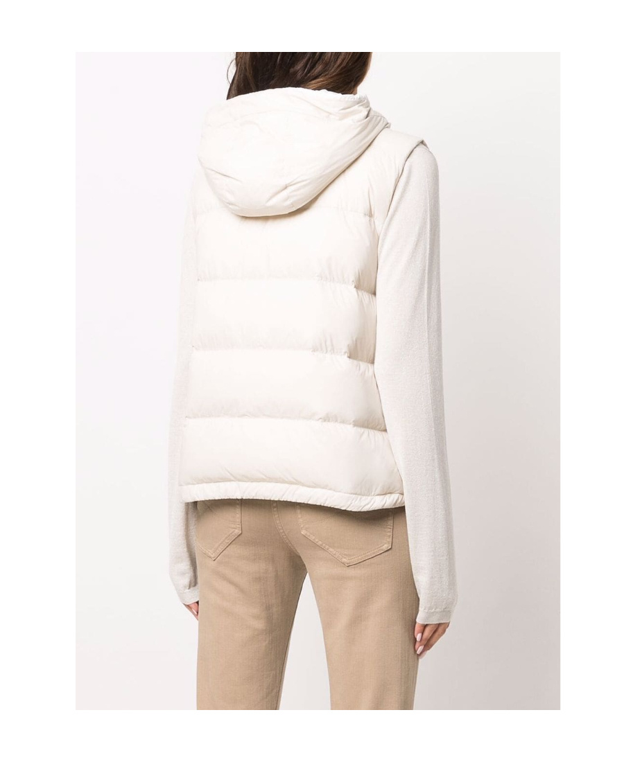 Brunello Cucinelli Quilted Sleeveless Hooded Vest Drawstring In White
