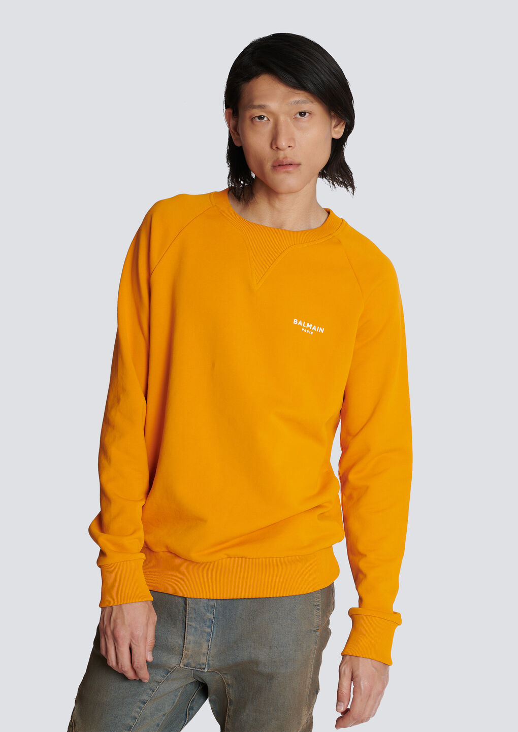 Shop Balmain Logo Print Sweatshirt In Eco-responsible Cotton In Orange