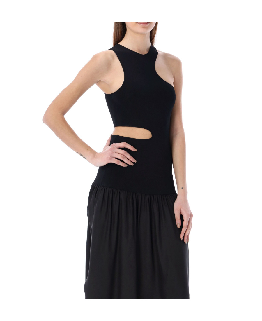 Stella Mccartney Asymmetric Cutout Stretch-jersey And Silk-satin Midi Dress In Black