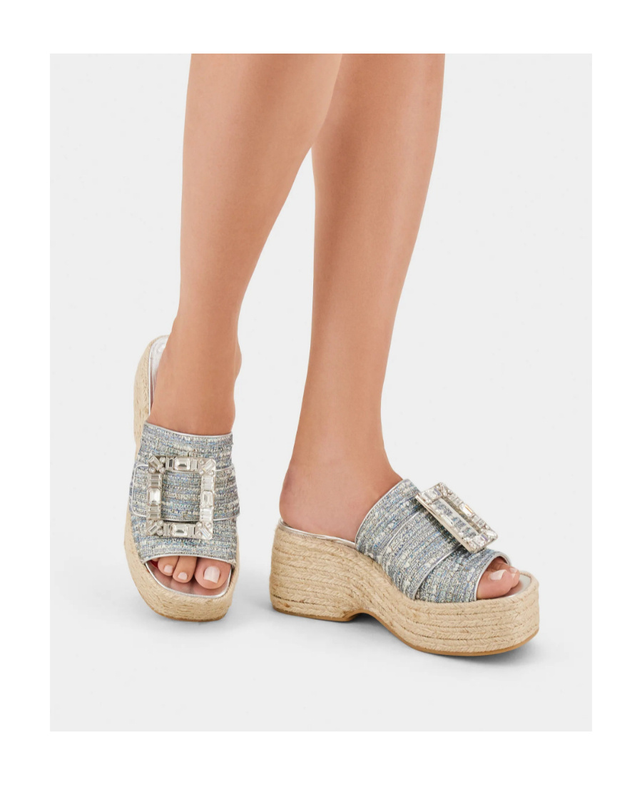 Shop Roger Vivier Strass Buckle Platform Espadrilles Mules In Fabrics In Nude