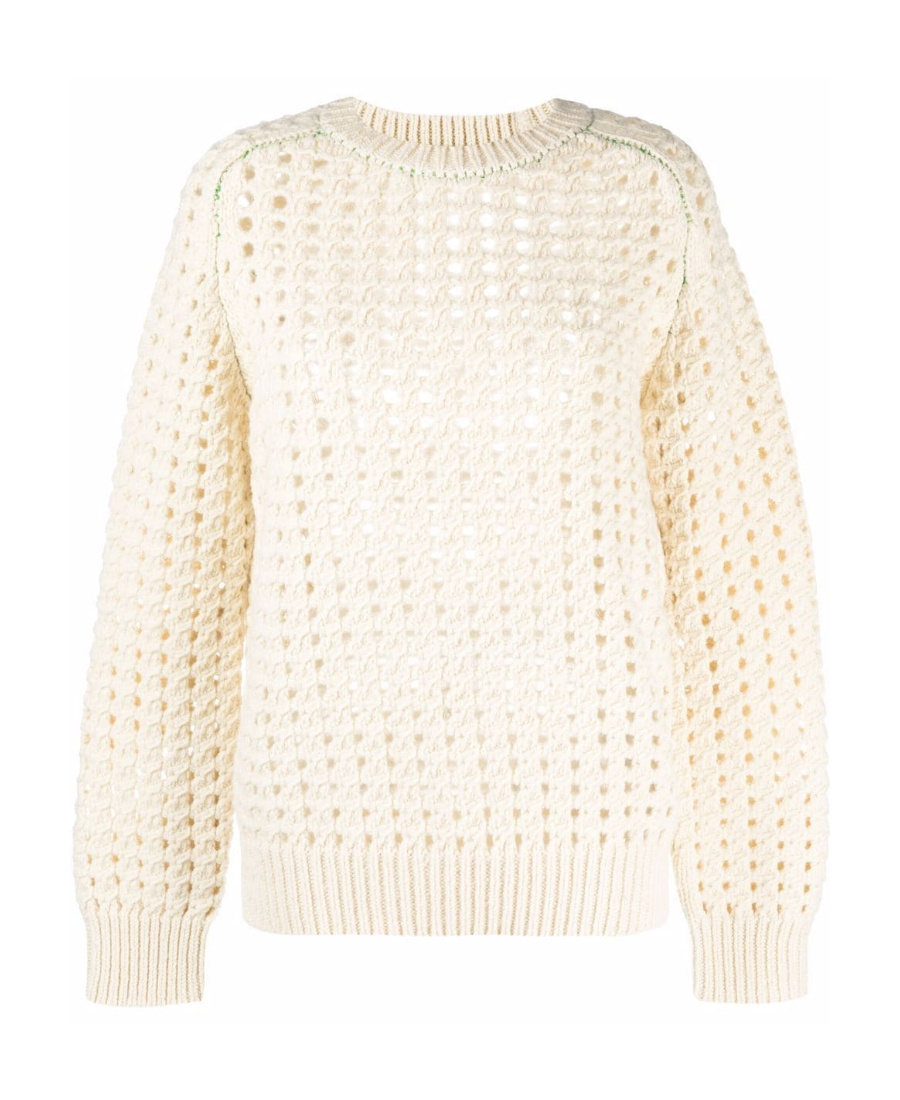 Bottega Veneta Open Mesh Sweater In Ivory Colored Wool In White