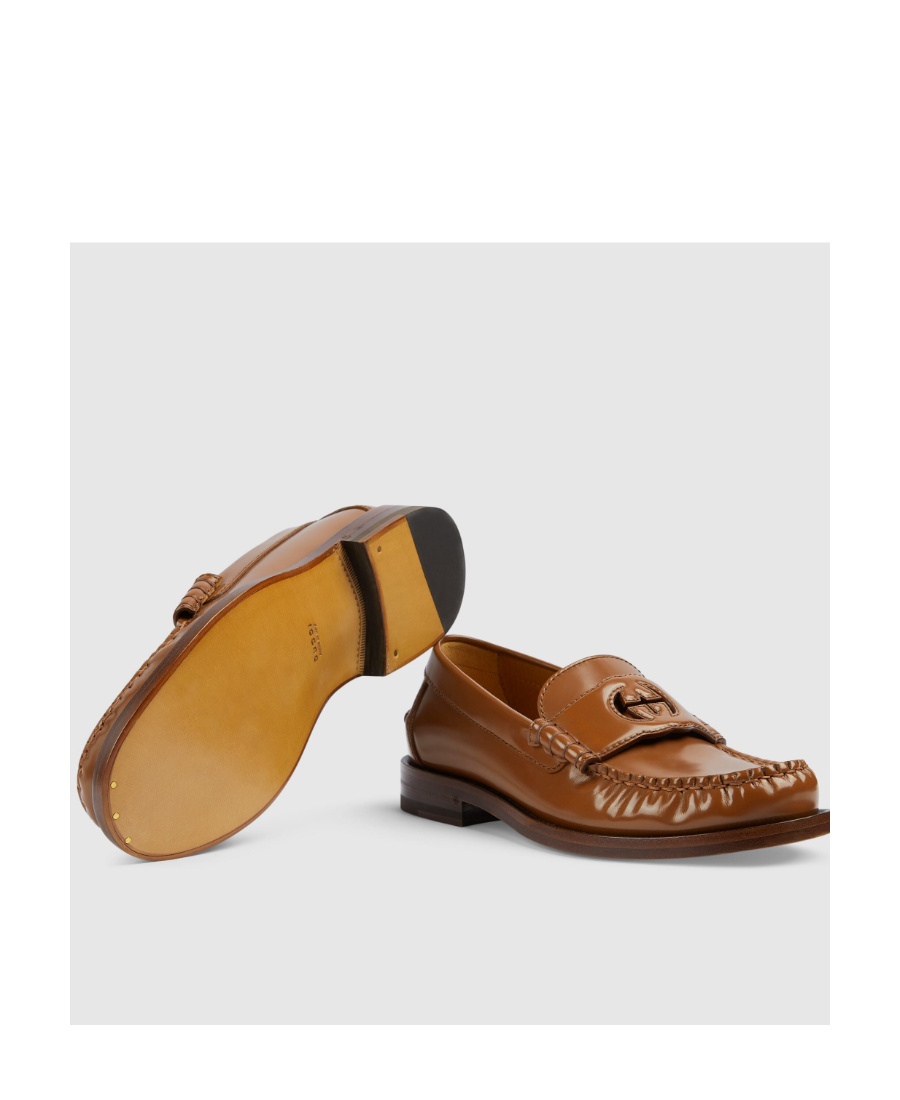 Gucci Interlocking G Leather Loafers In Brown