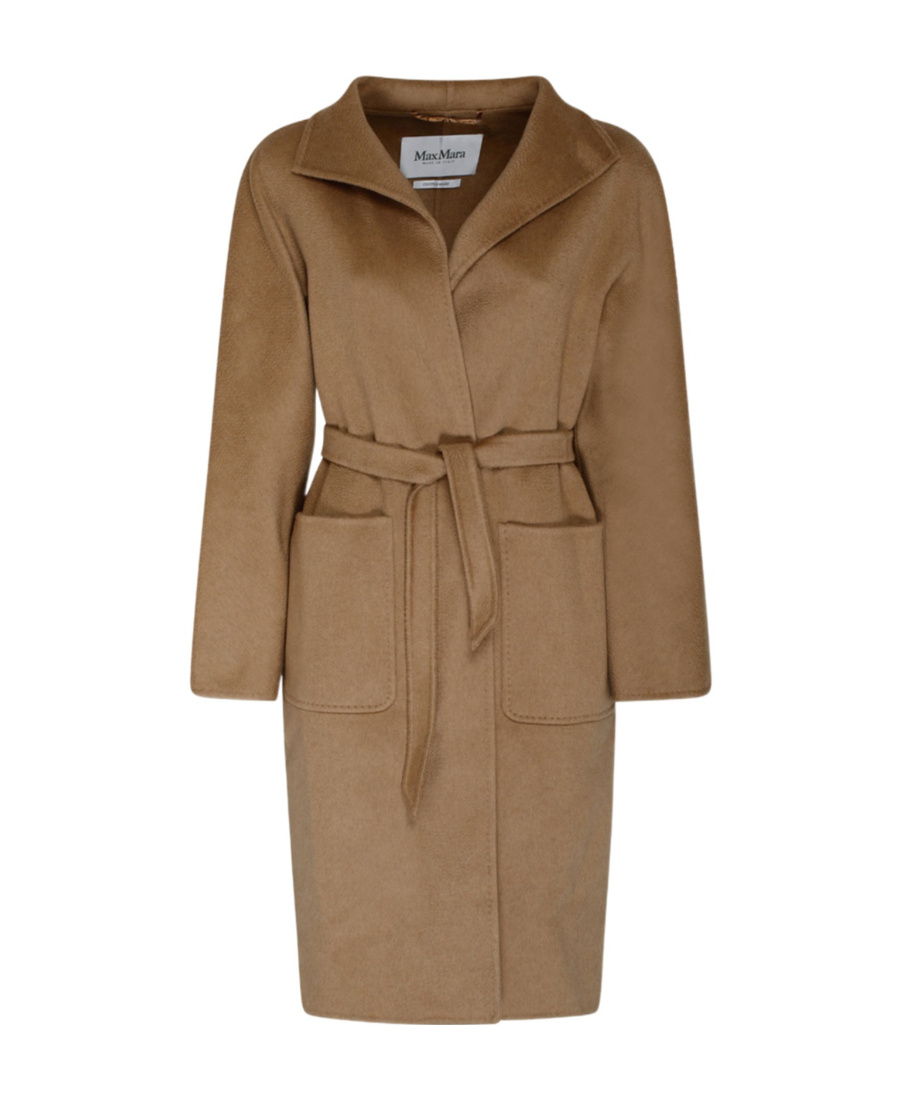 Max Mara Logo Long-sleeved Coat In Brown