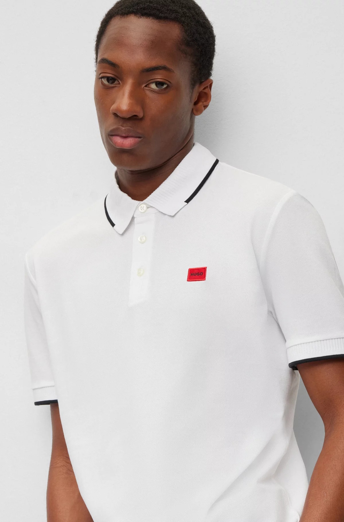 Hugo Boss Deresino232 Mens Tipped Polo Shirt With Logo Label In White