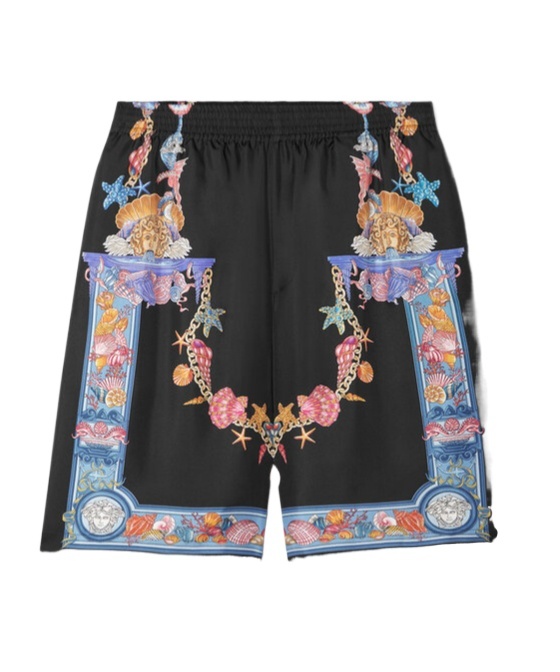 Versace Coral Theatre-print Shorts In Black