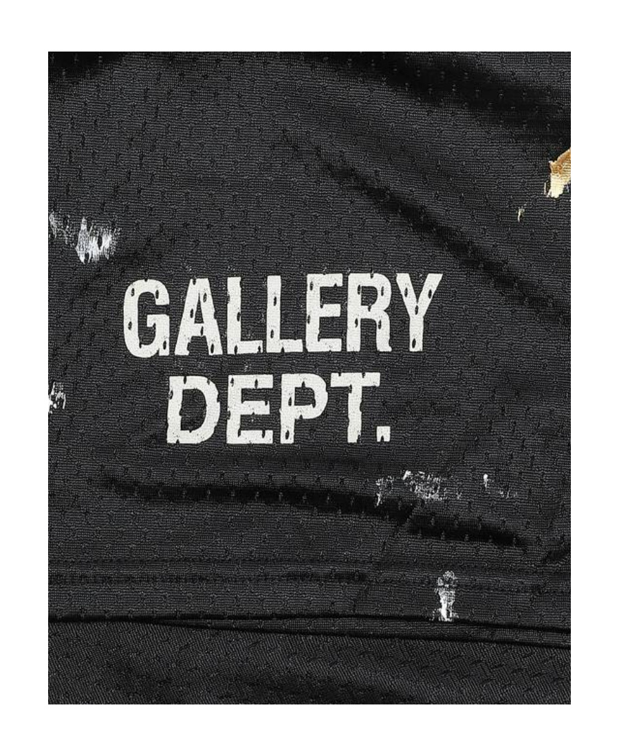 Gallery Dept. Logo Printed Imitating Old Effect Shorts In Black