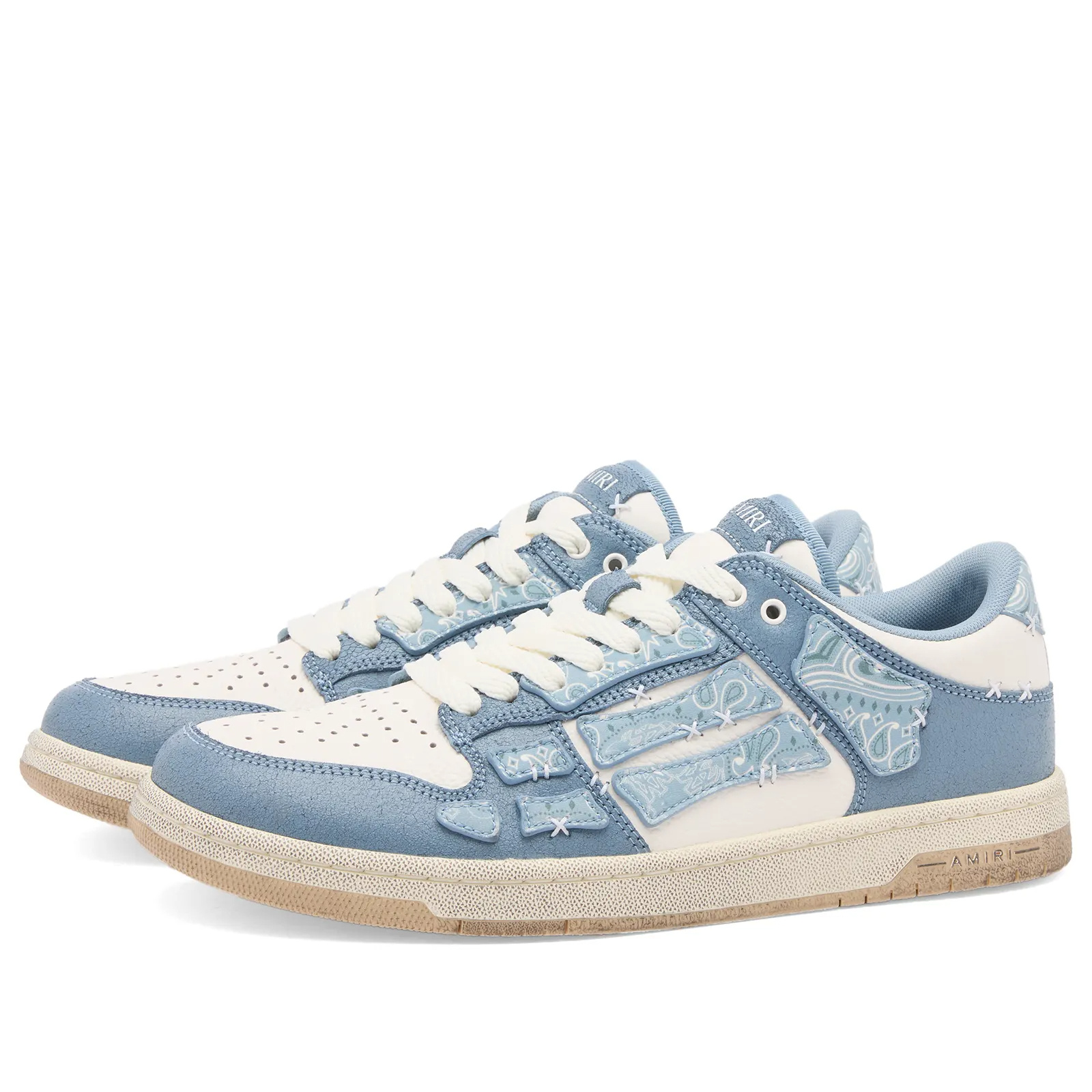 Amiri Light Blue Leather Bandana Skel Low Top Sneakers In Blue