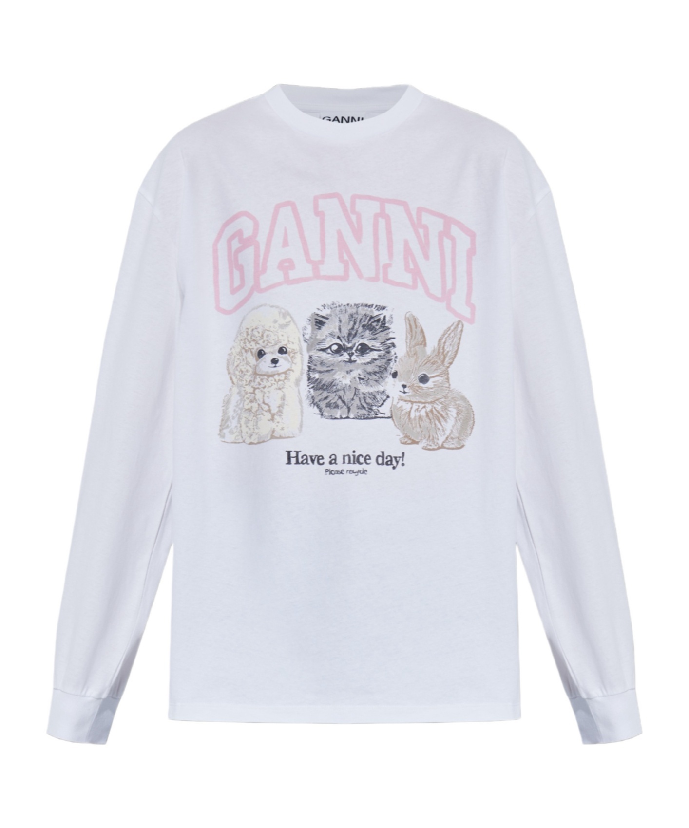 Ganni Oversized Printed Organic And Recycled Cotton-jersey Sweatshirt In Neutral