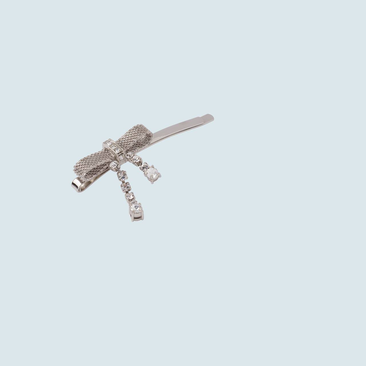 Miu Miu Crystal-detail Bow Hair Slide In Gray