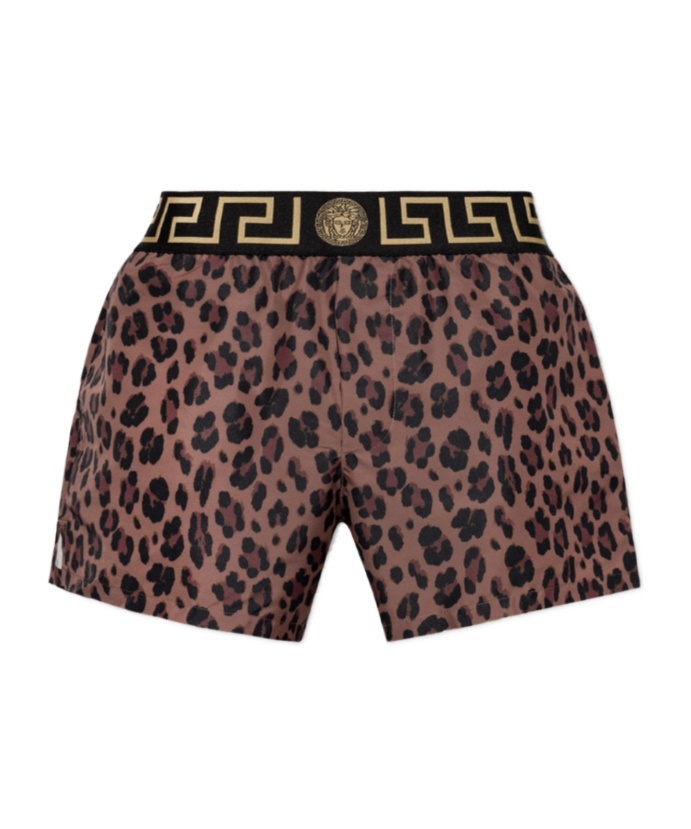 Versace Greca Border Leopard-print Boxers In Black