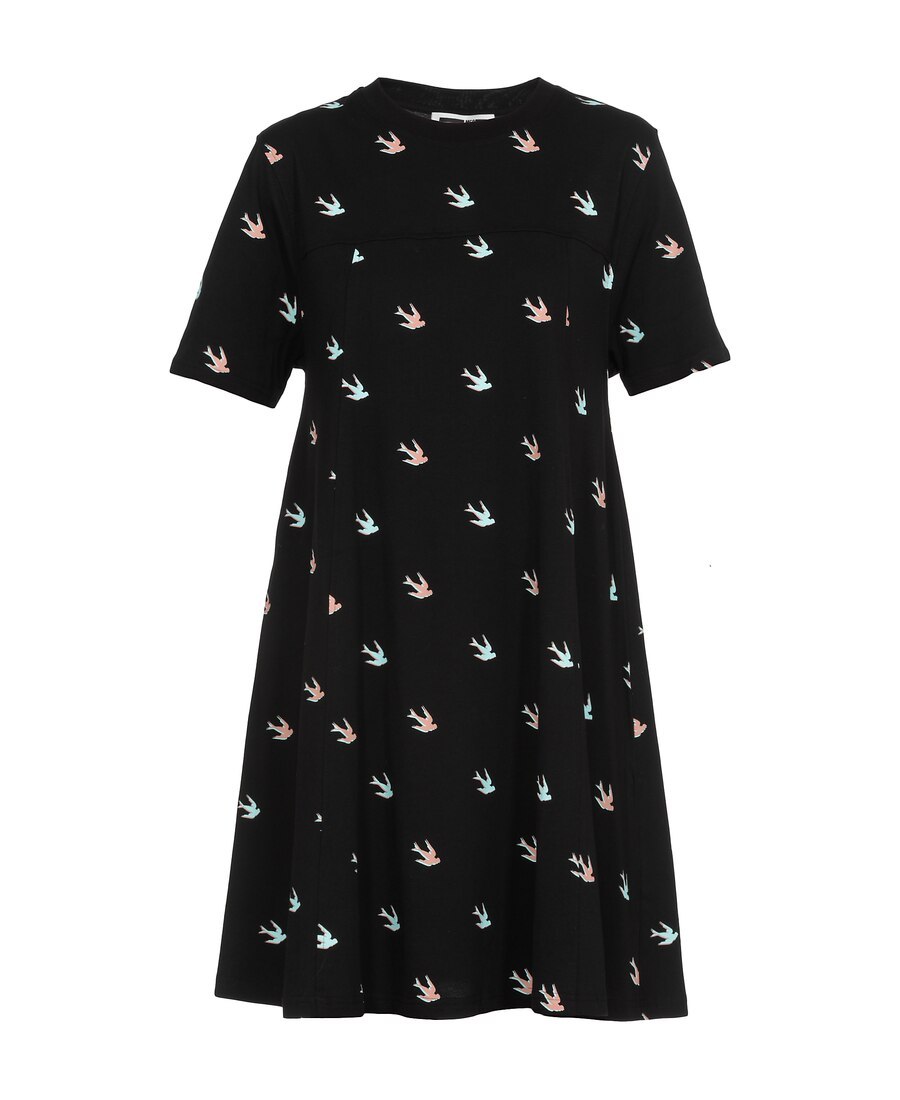 Mcq By Alexander Mcqueen Swallow Print Dress In Black