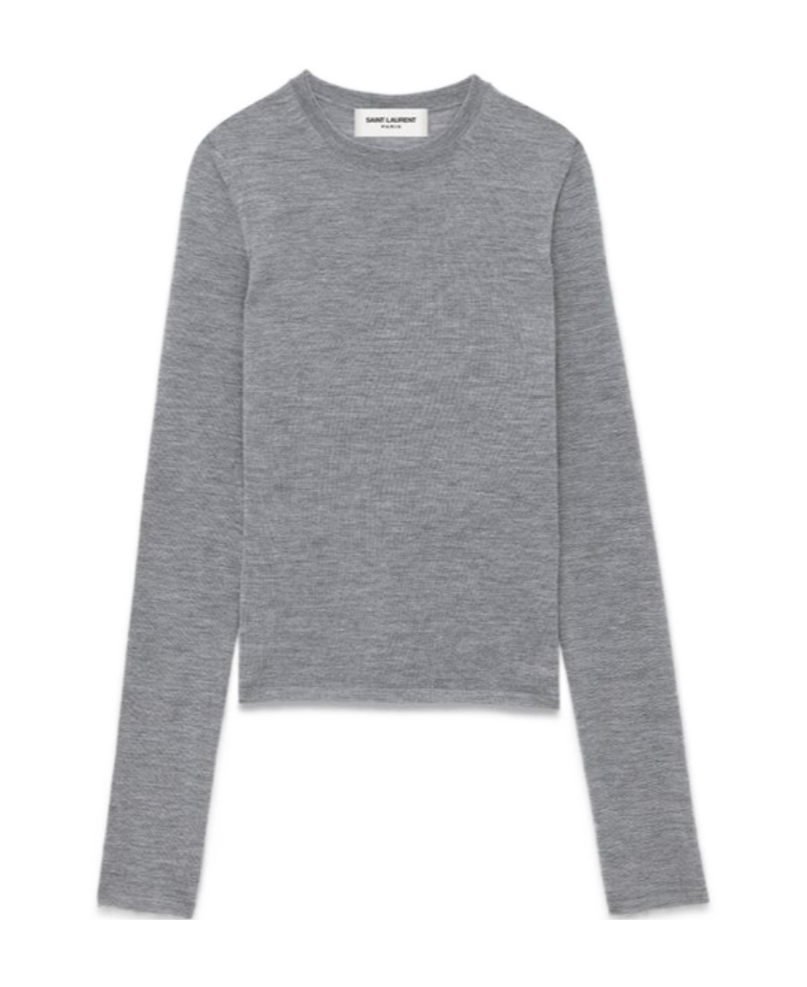 Saint Laurent Wool-blend Crew-neck Sweater In Gray