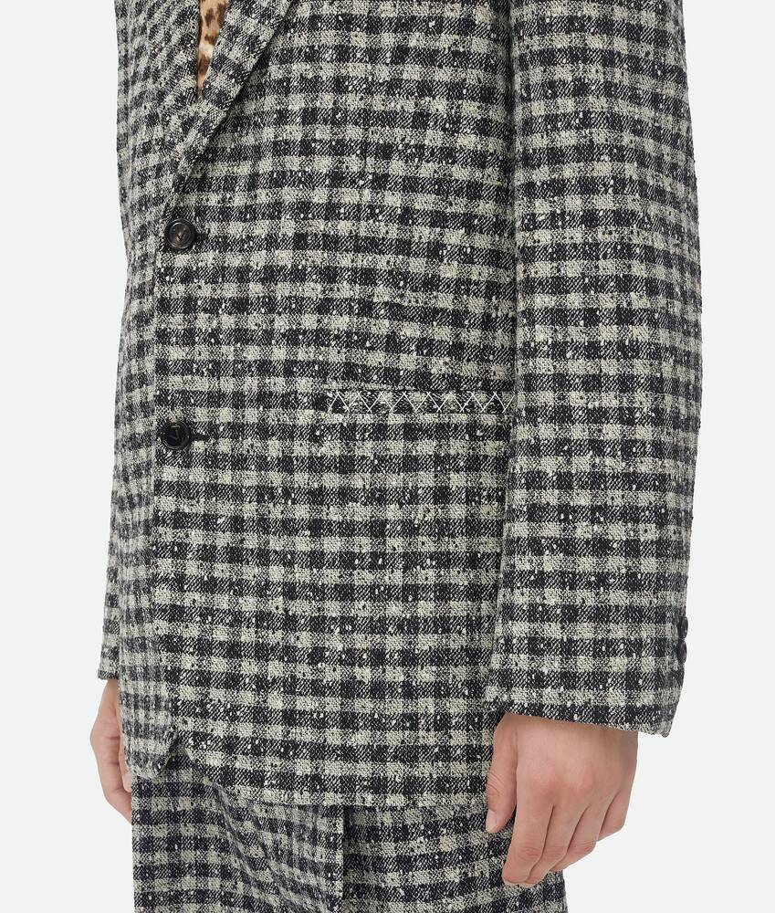 Bottega Veneta Boucle Gingham Wool Jacket In Black/pearl/khaki