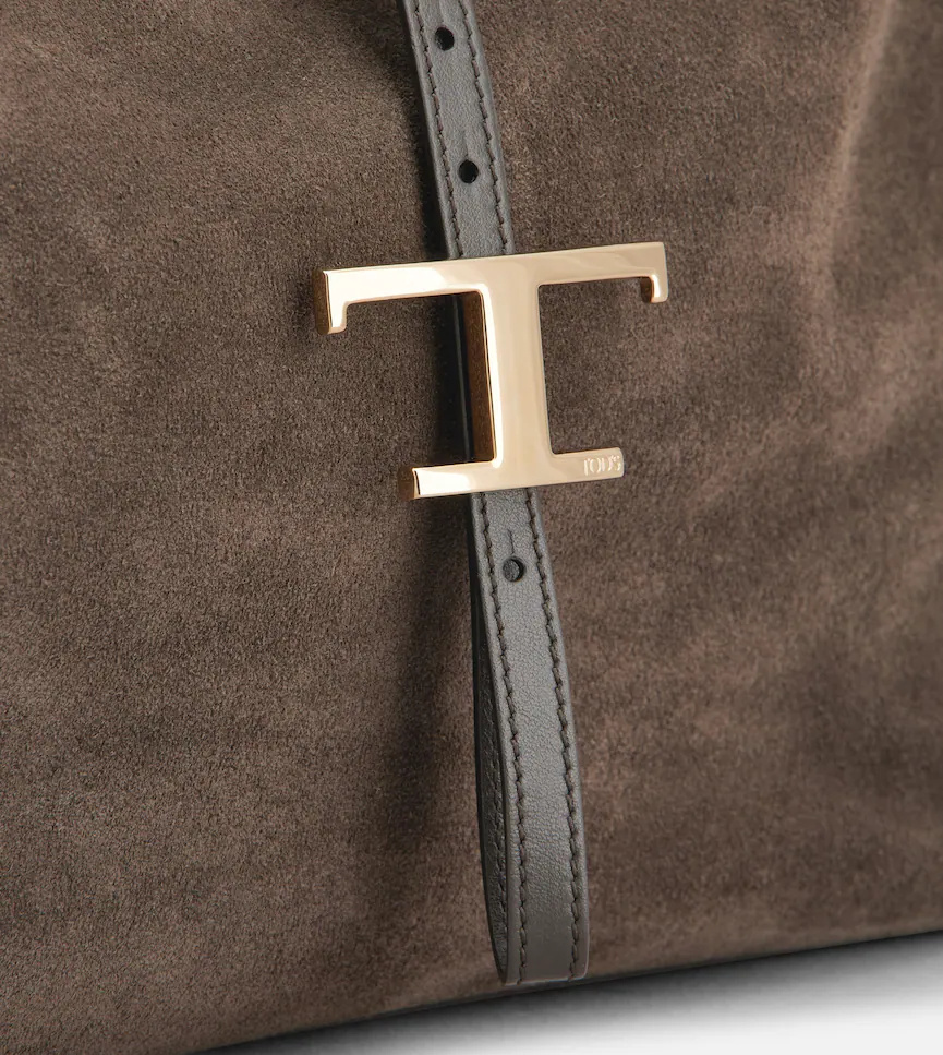 Tod's T Timeless Shoulder Bag In Suede Medium In Brown
