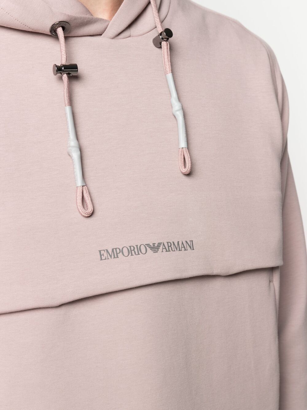 Emporio Armani Logo-print Concealed-pocket Hoodie In Nude