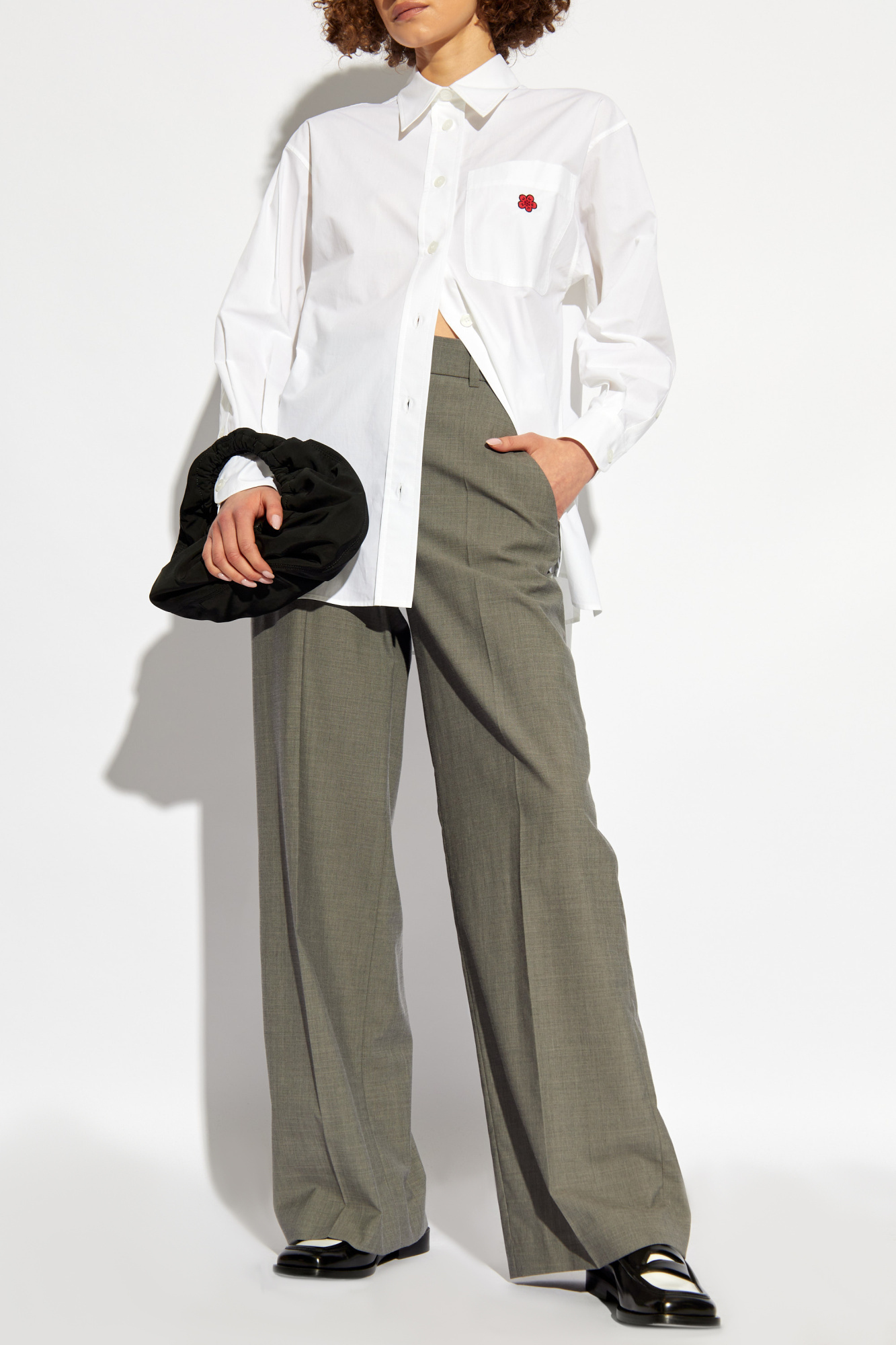 Kenzo Wide-leg Wool Trousers In Gray