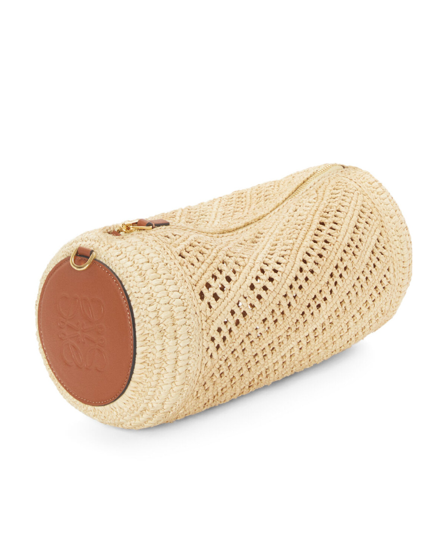 Loewe Bracelet Pouch In Raffia And Calfskin In Nude
