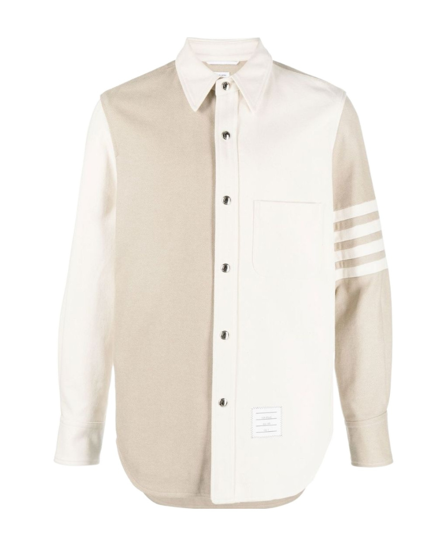 Thom Browne 4-bar Patchwork Denim Shirt In White