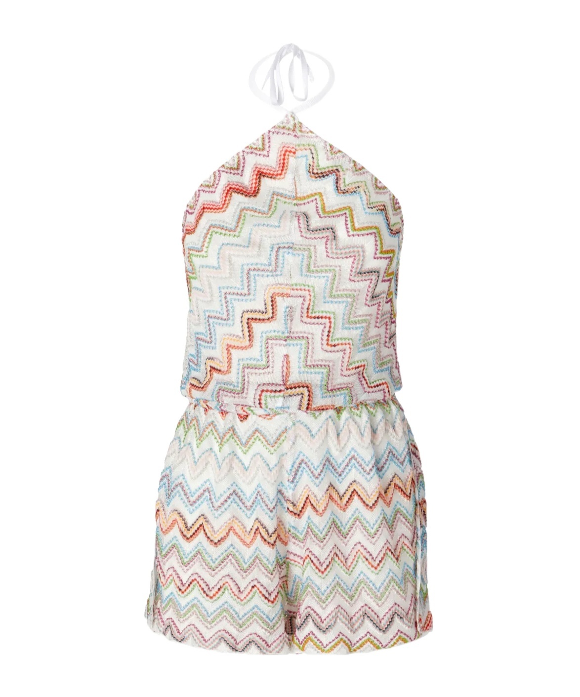 Missoni Multicolor Halter Neck Swimsuit With Zigzag Pattern In Nude