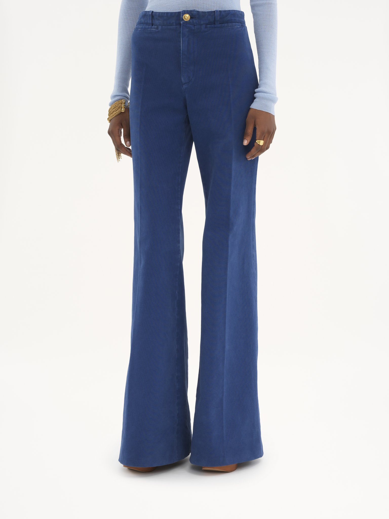 Chloé Cotton Canvas Bell Bottoms In Blue