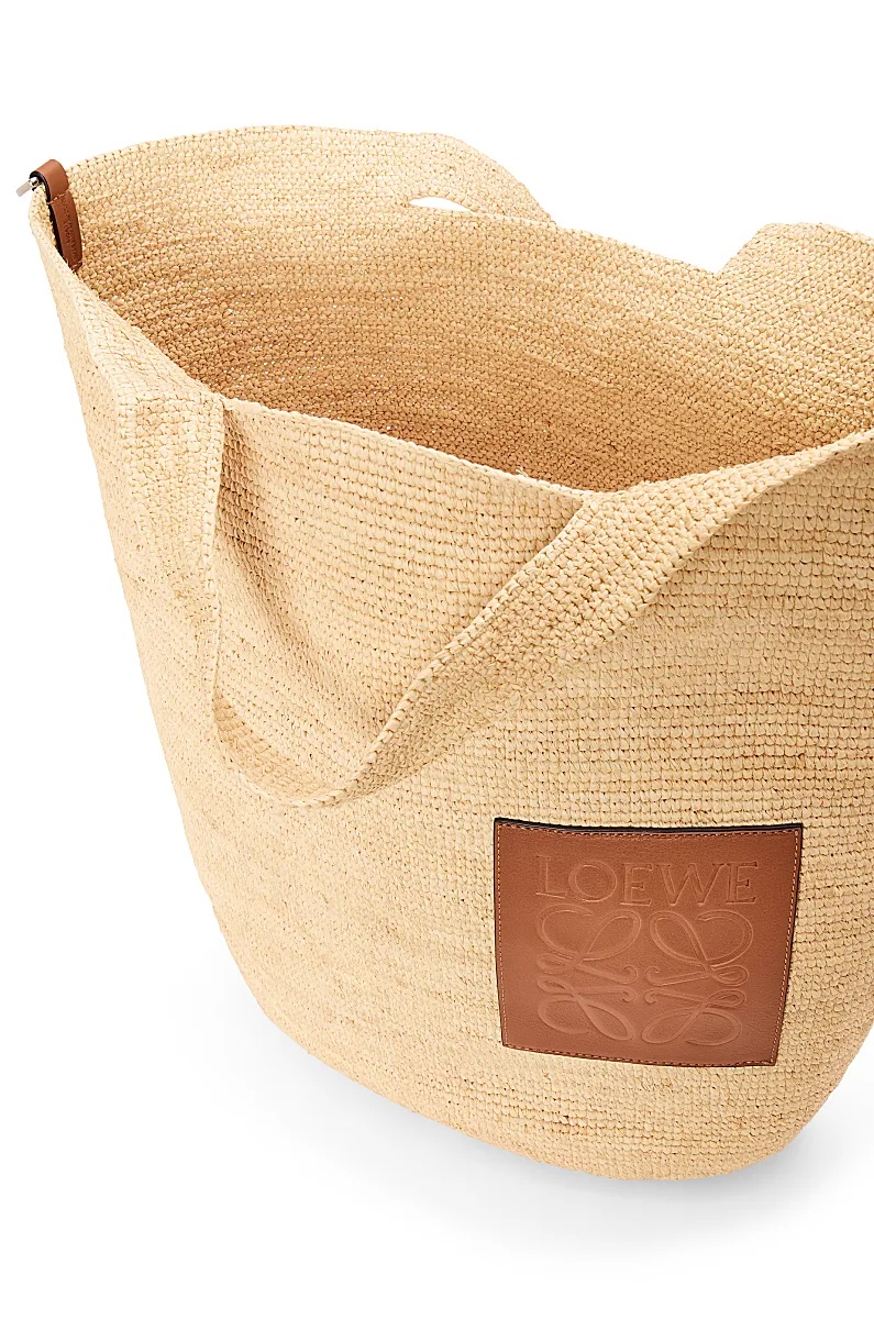 Loewe Slit Large Leather-trimmed Raffia Tote Bag In Nude
