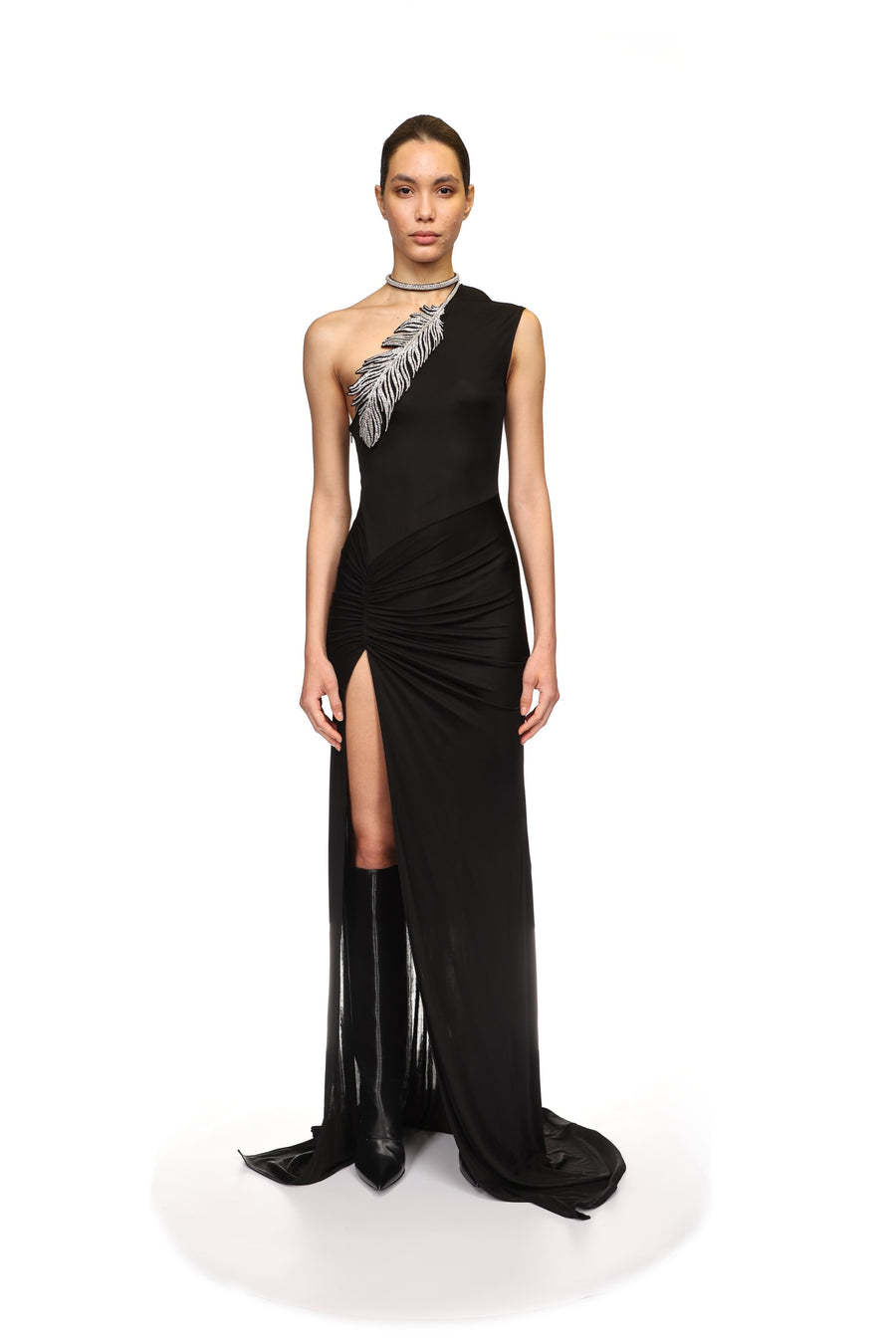 David Koma One-shoulder Embellished Satin-jersey Gown In Black