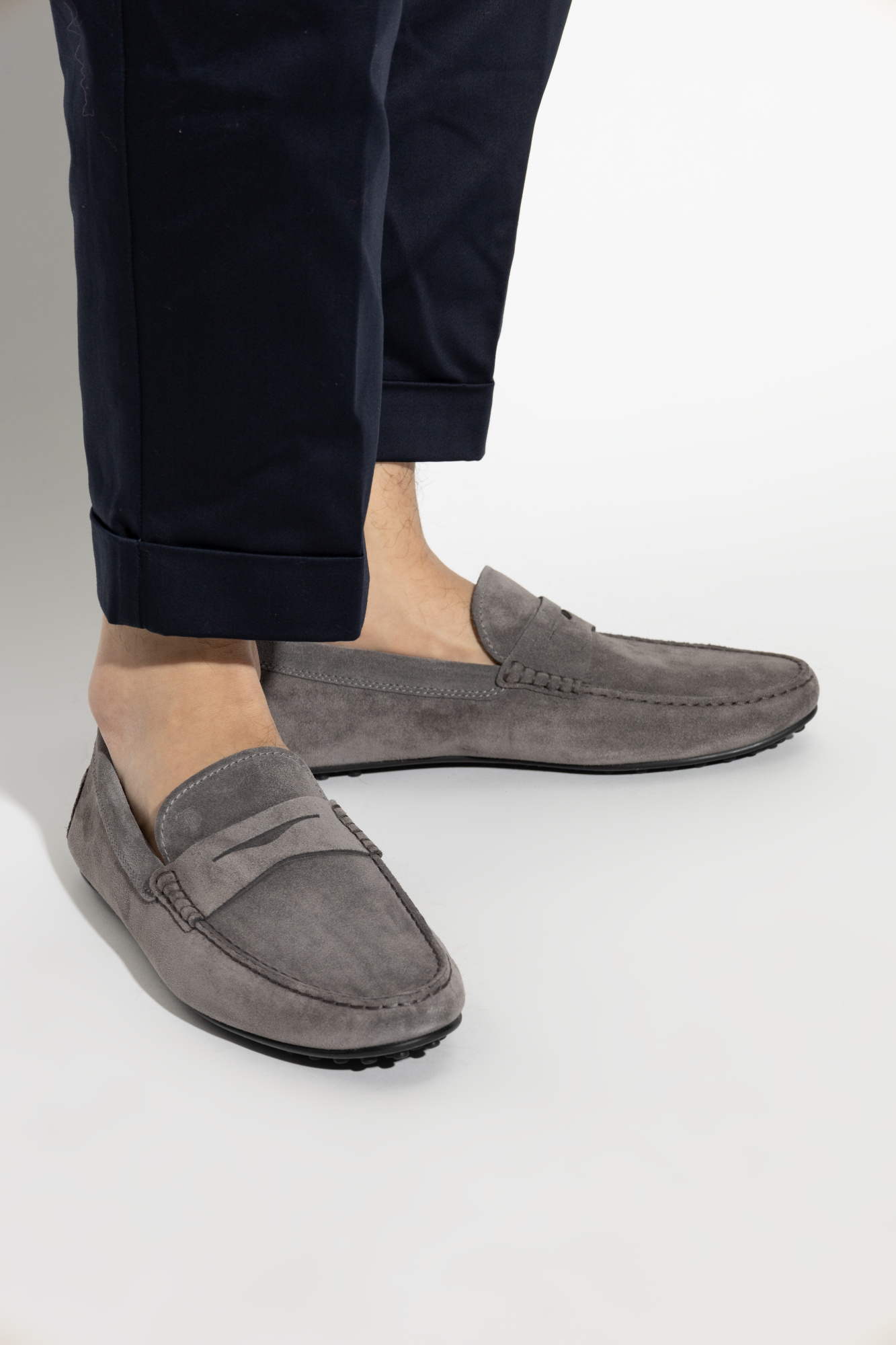 Tod's Round Head Loafer Shoes In Gray