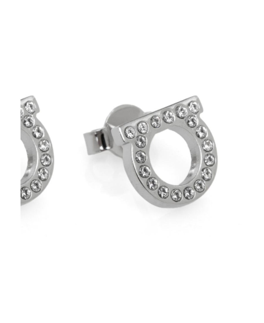 Ferragamo Gancini Crystal Embellished Stud Earrings In White