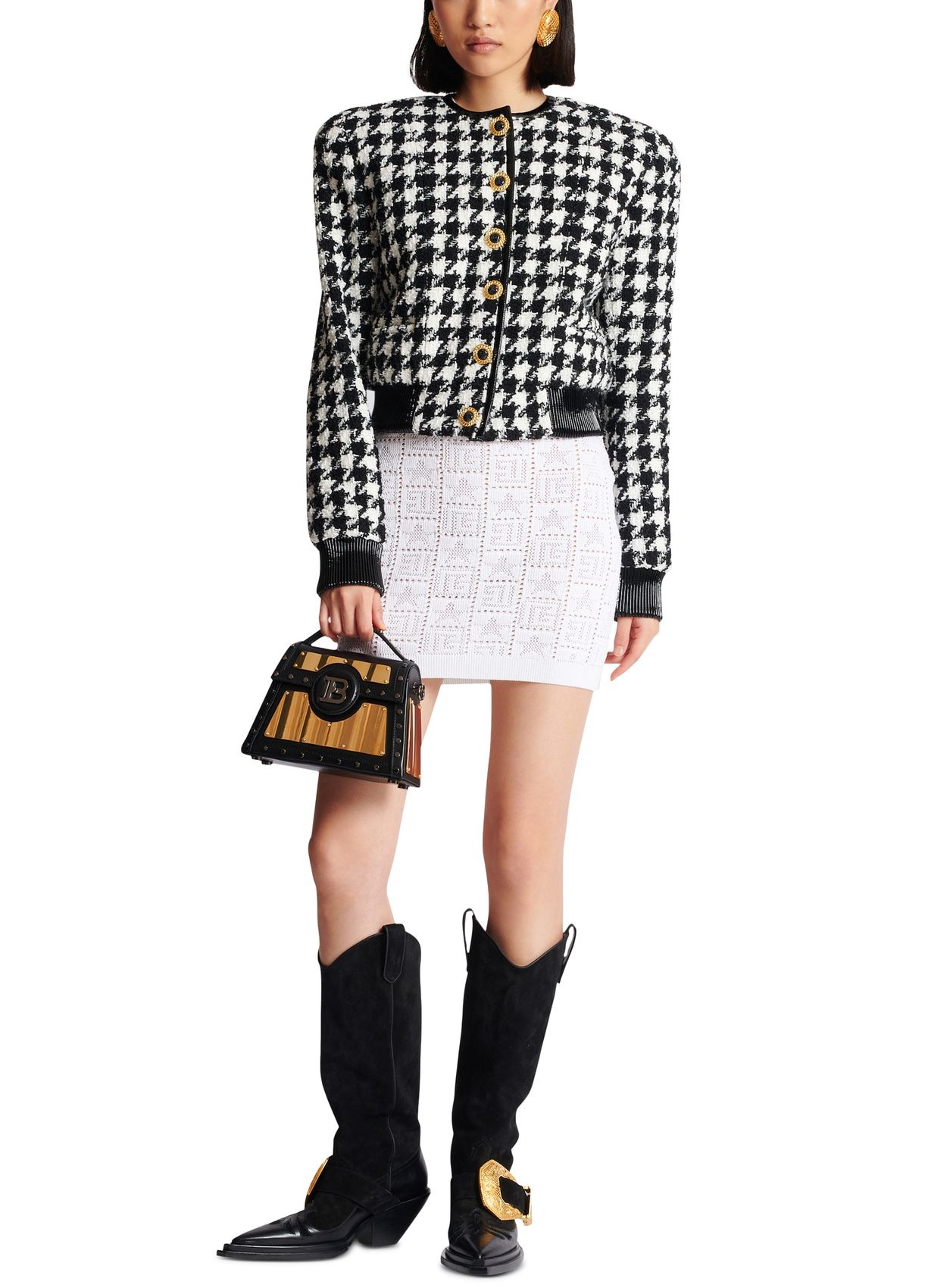 Shop Balmain Casual Jacket With Houndstooth Pattern In Black