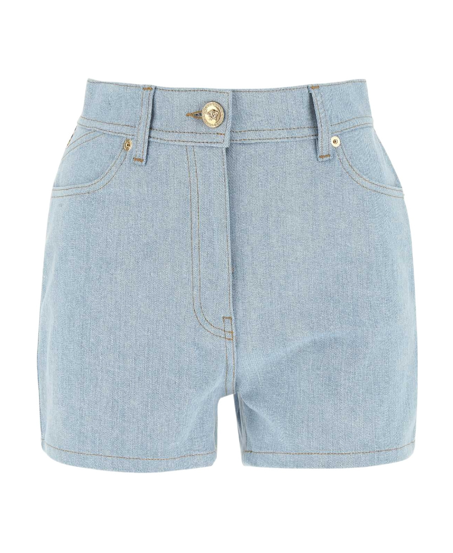 Versace I Ventagli Patchwork Denim Shorts In Gray