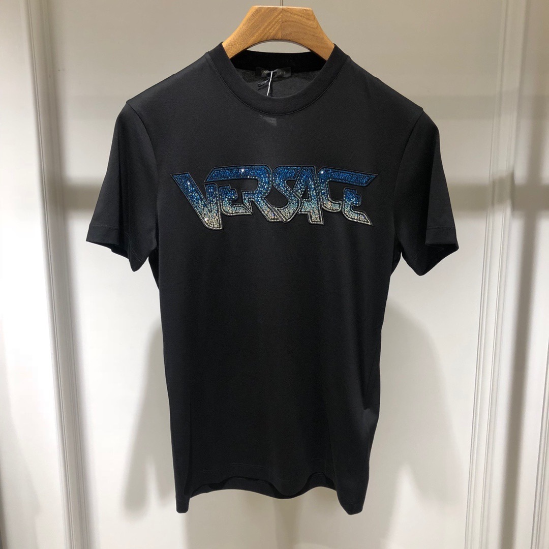 Versace Logo Round Neck T-shirt In Black