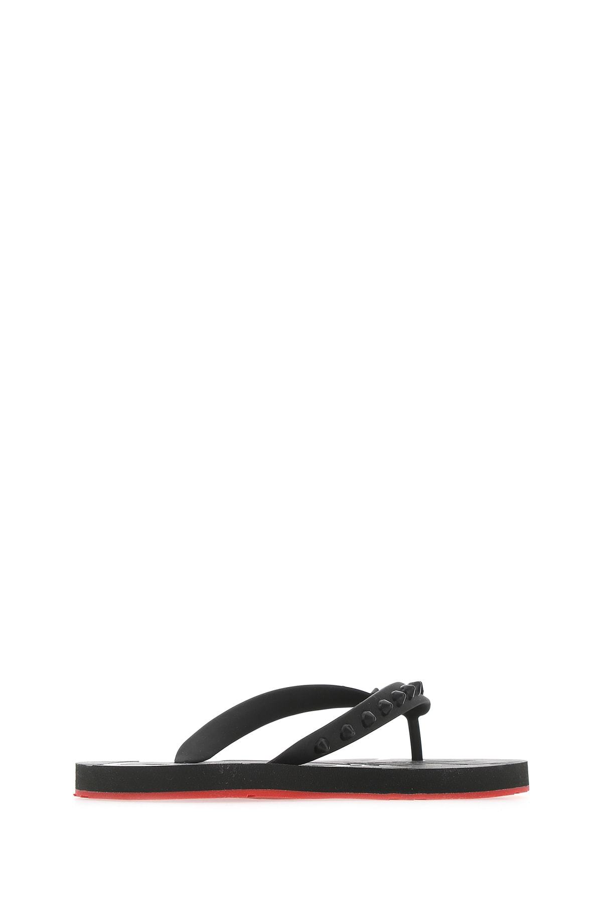 Christian Louboutin Loubi Donna Spike Red Sole Flip Flops In Black
