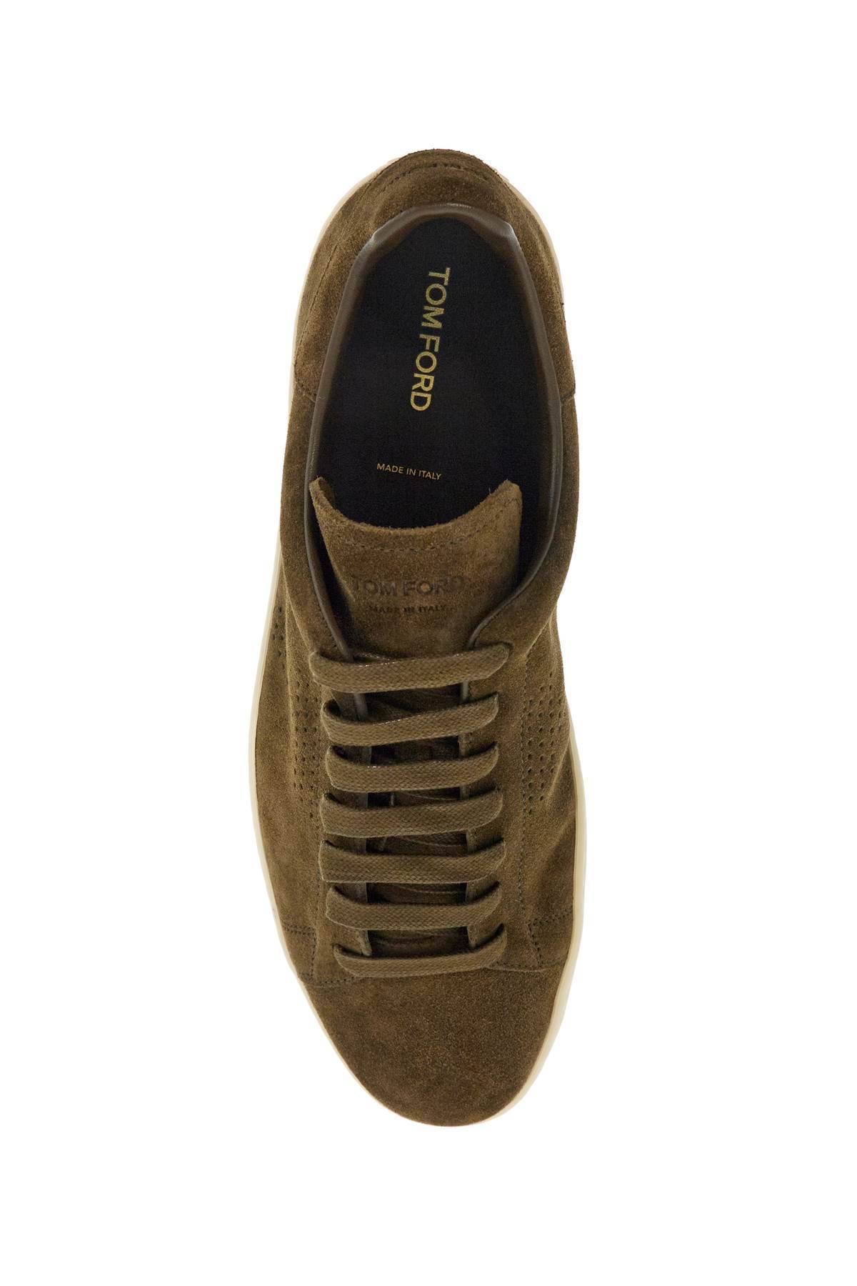 Tom Ford Khaki Suede Low Top Sneakers With Rubber Sole In Green