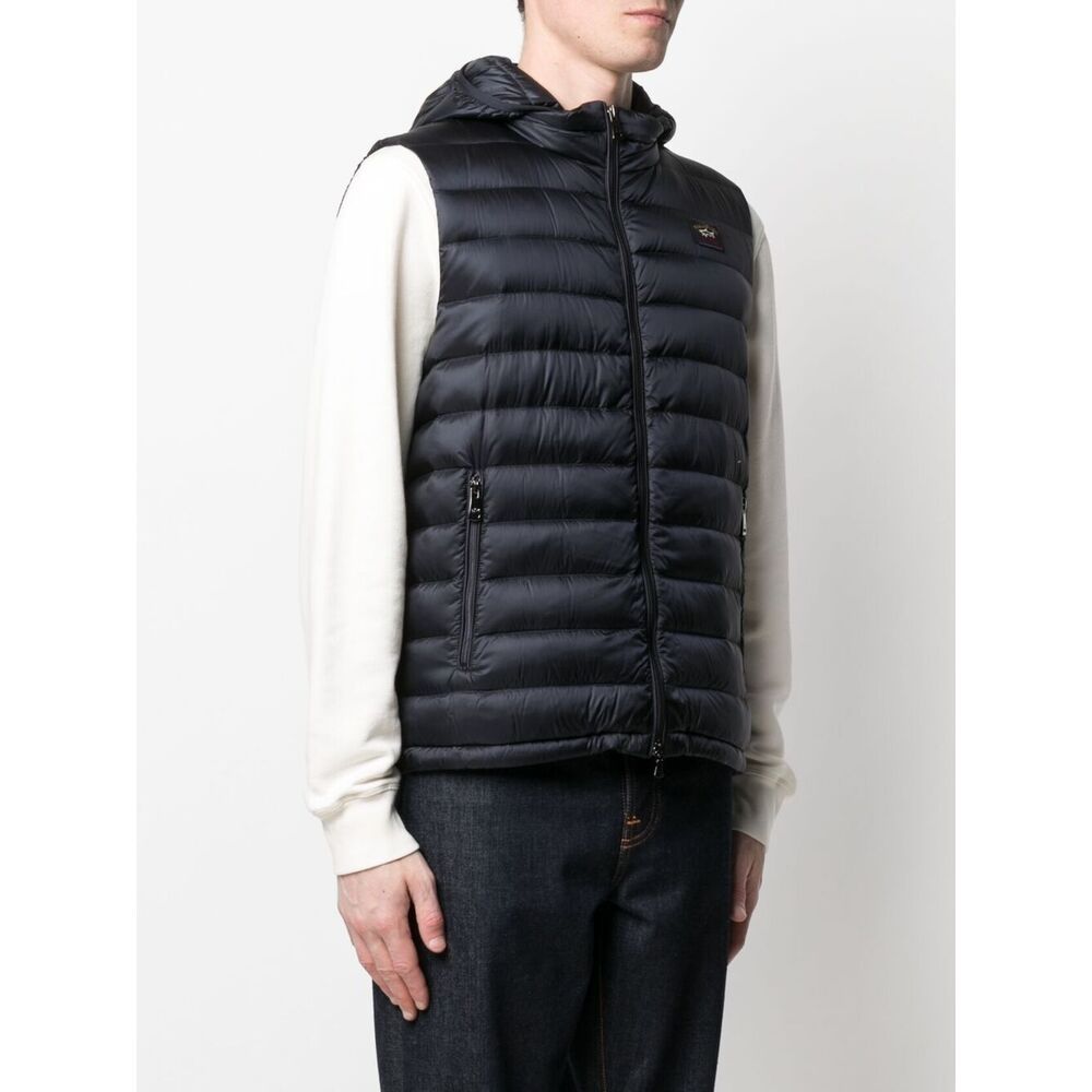 Paul & Shark Detachable-hood Ultralight Vest In Black