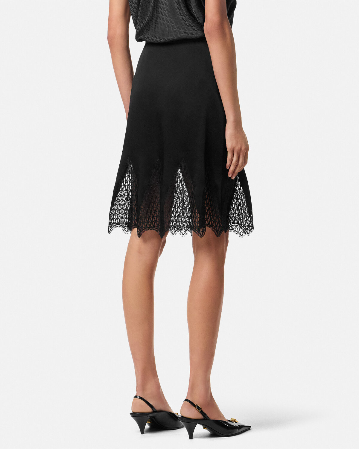 Versace Lace-trim Midi Skirt In Black