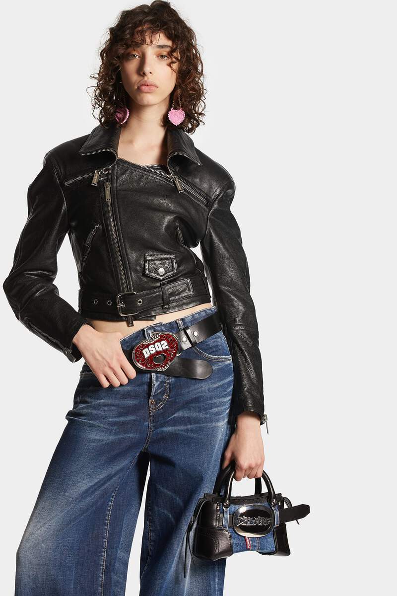 Dsquared2 Cropped Leather Biker Jacket In Black