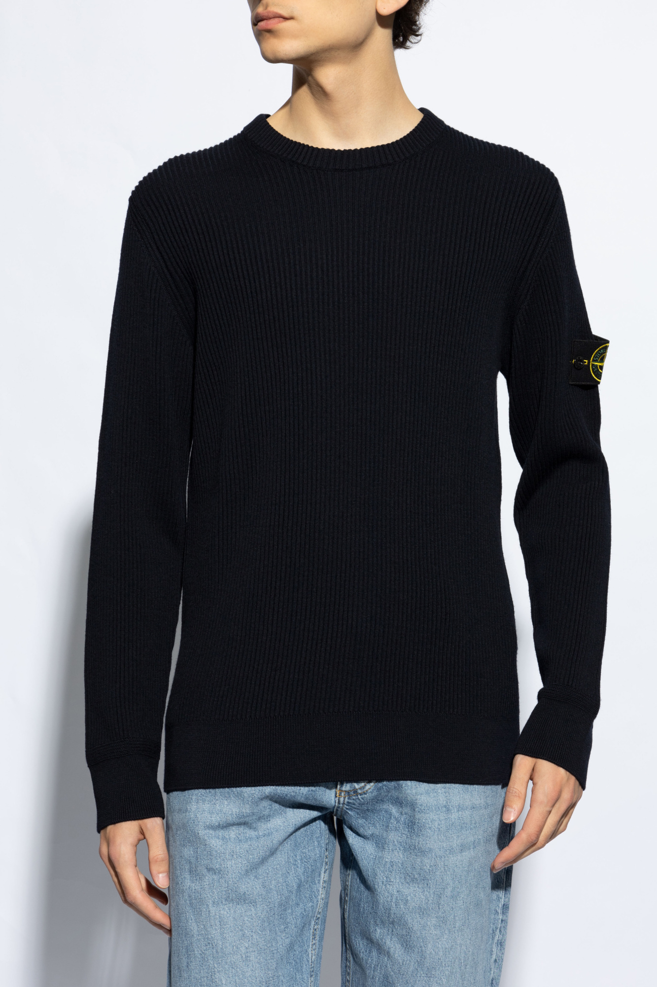 Shop Stone Island Logo Patch Knitted Jumper In Blue