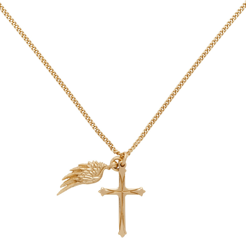 Emanuele Bicocchi Wing Cross Pendant In Yellow