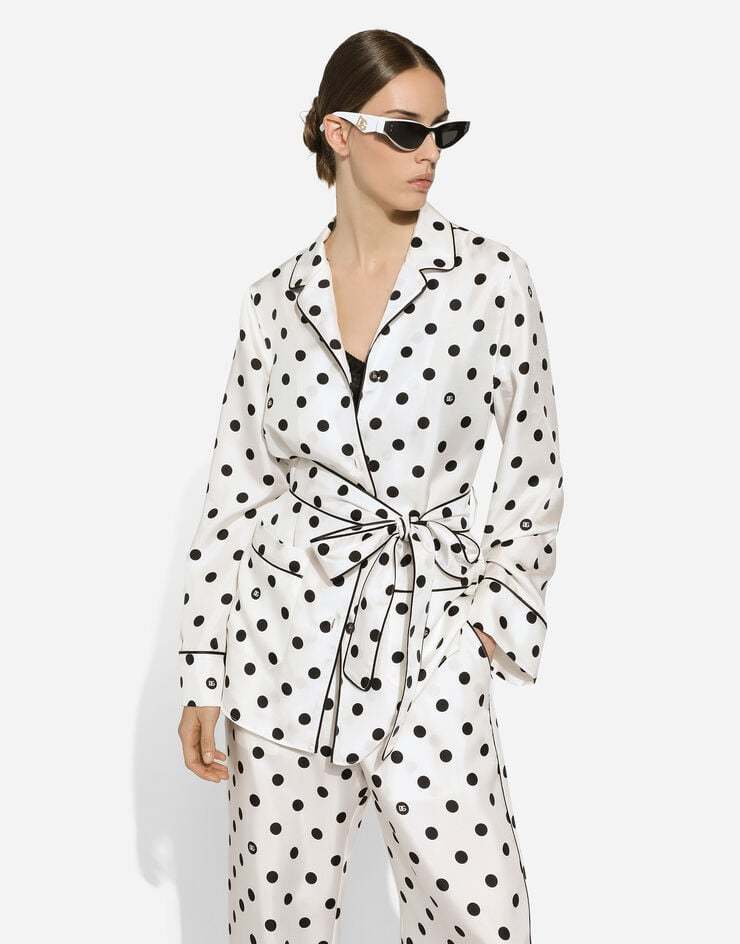 Dolce & Gabbana Polka-dot Long-sleeved Pajama Shirt In White