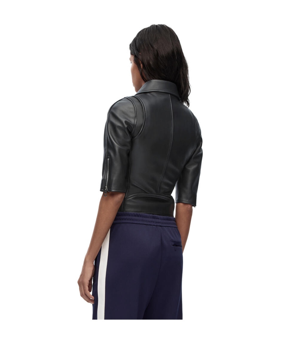 Loewe Three-quarter Sleeve Leather Jacket In Black