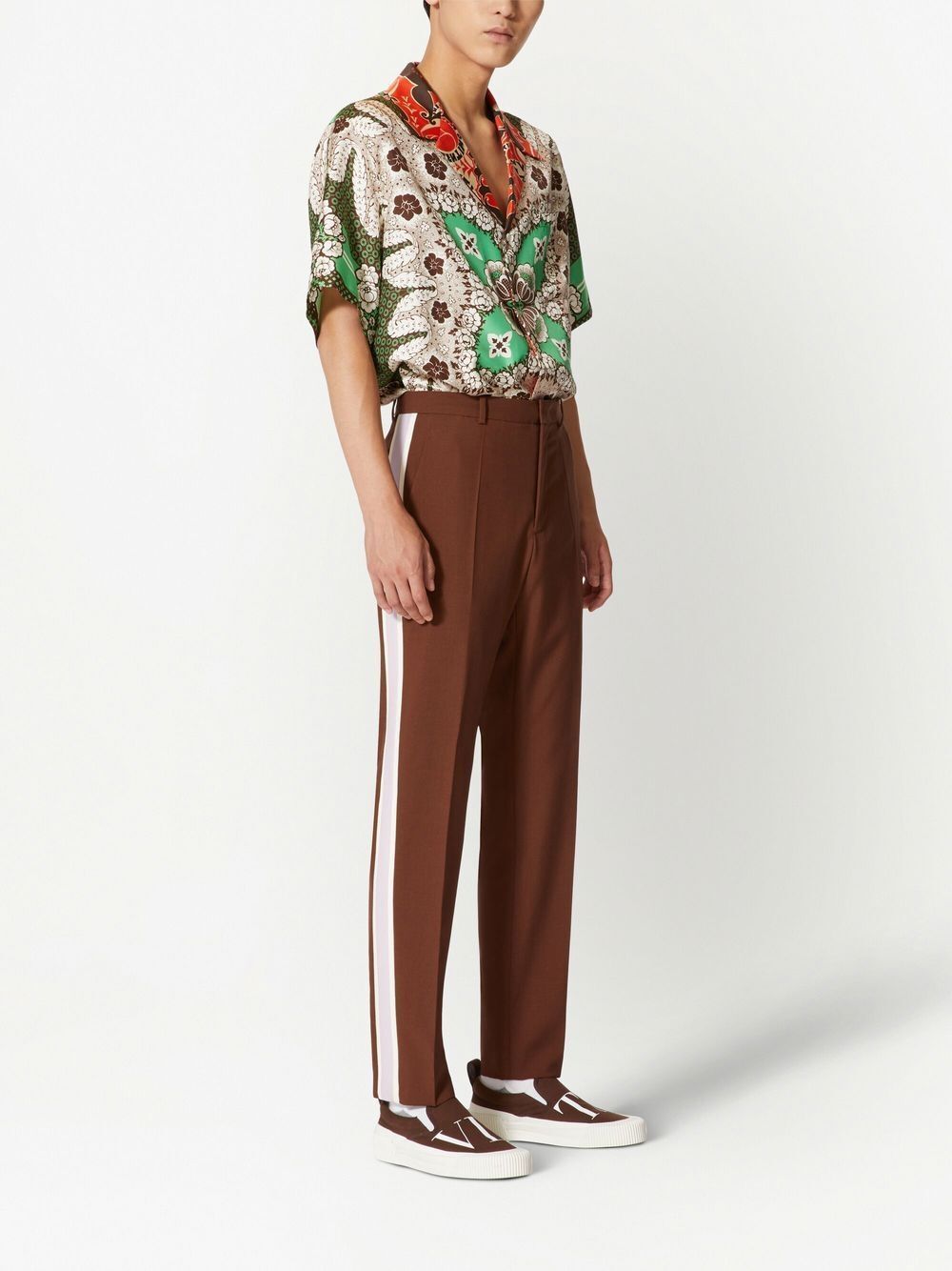 Valentino Side-stripe Straight Leg Trousers In Brown