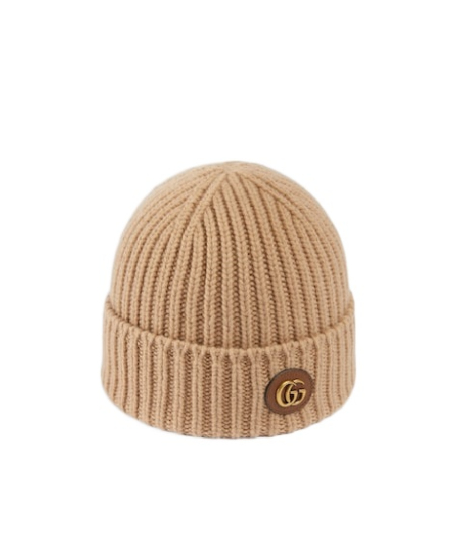 Gucci Womens Camel Double-g Ribbed Wool And Cashmere Beanie In Brown
