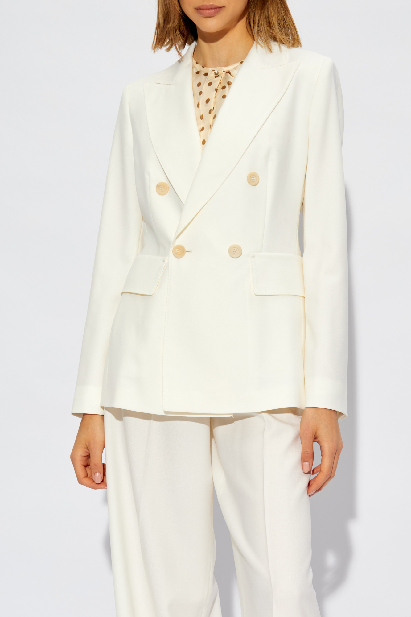 Max Mara Double-breasted Virgin-wool Blazer In White