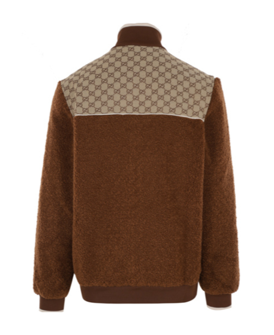 Gucci Gg Monogram-pattern Zip-up Jacket In Brown