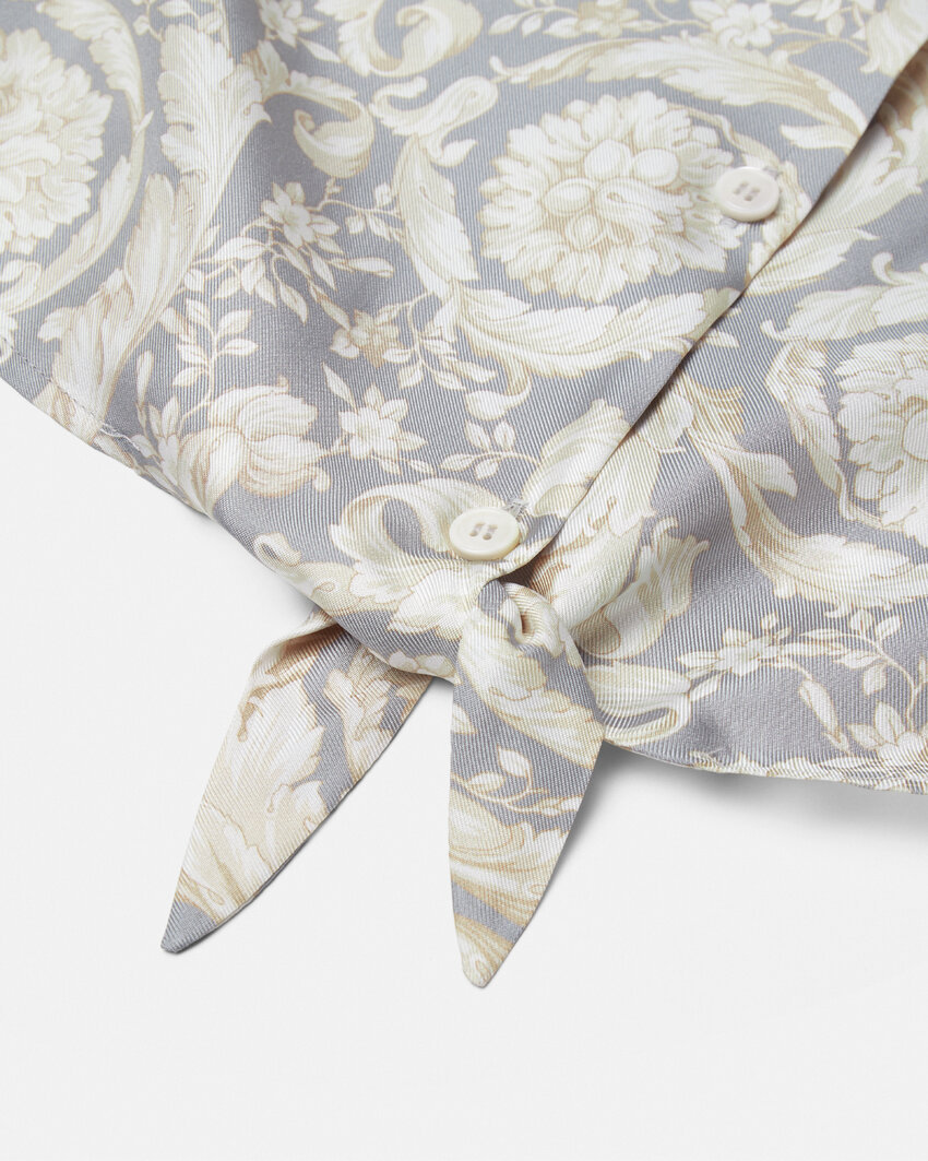 Versace Barocco-print Silk Crop Shirt In White
