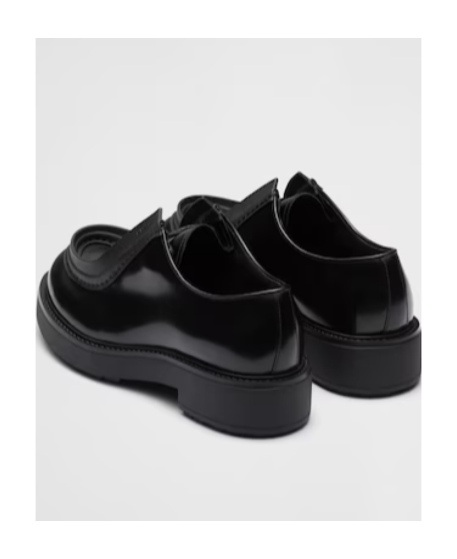 Shop Prada Opaque Brushed Leather Lace-up Shoes In Black