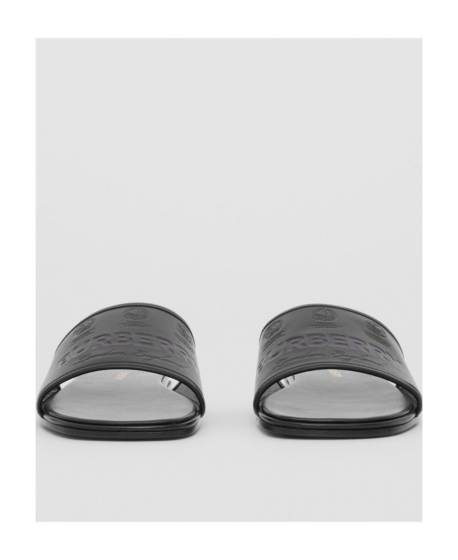 BURBERRY EMBOSSED LABEL LEATHER SLIDES