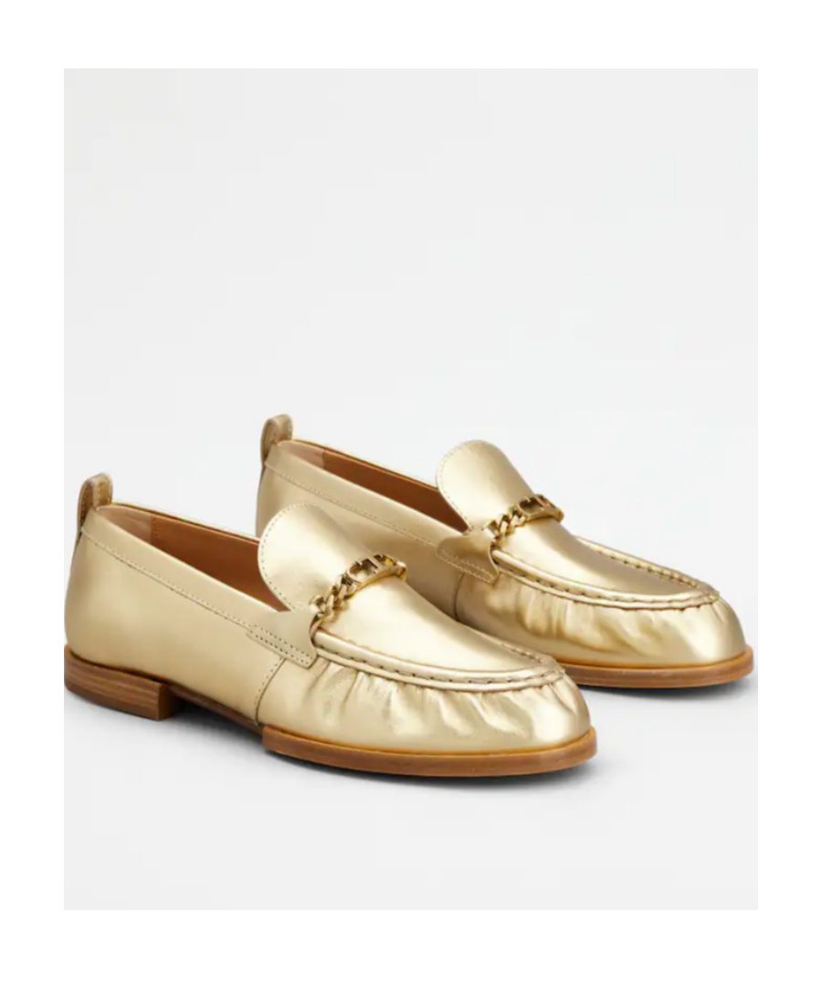 Tod's Logo-plaque Metallic-finish Loafers In Nude