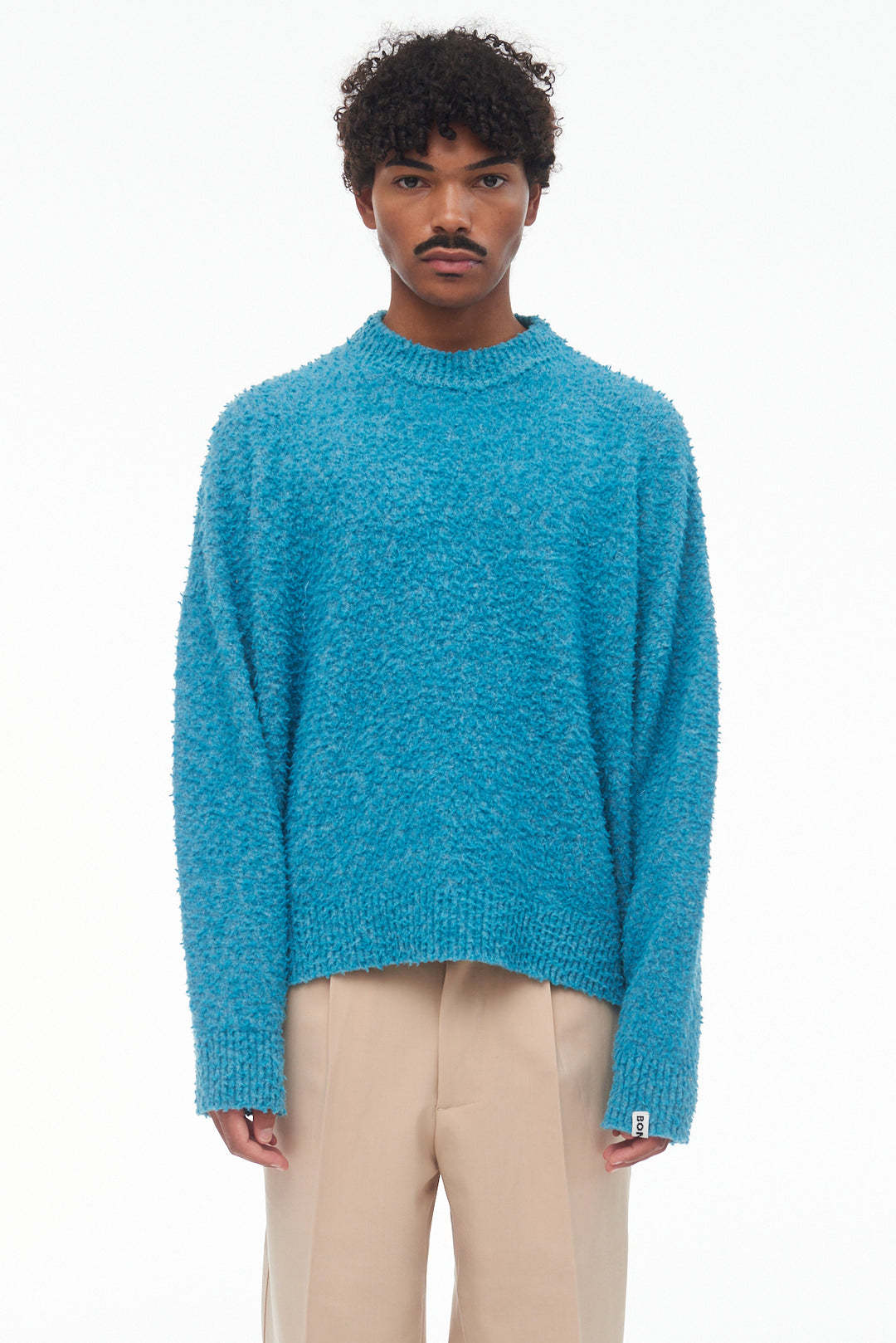 Bonsai Crewneck Textured Oversized Knit Sweater In Blue